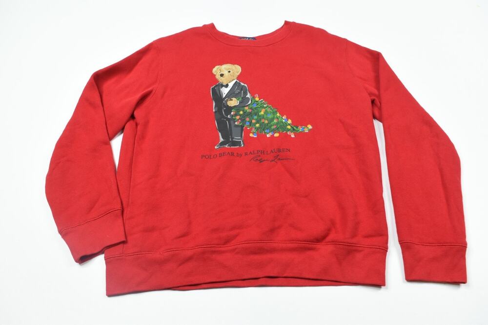Polo Ralph Lauren POLO BEAR Christmas Tuxedo Sweater Youth Boys Large Red Crew